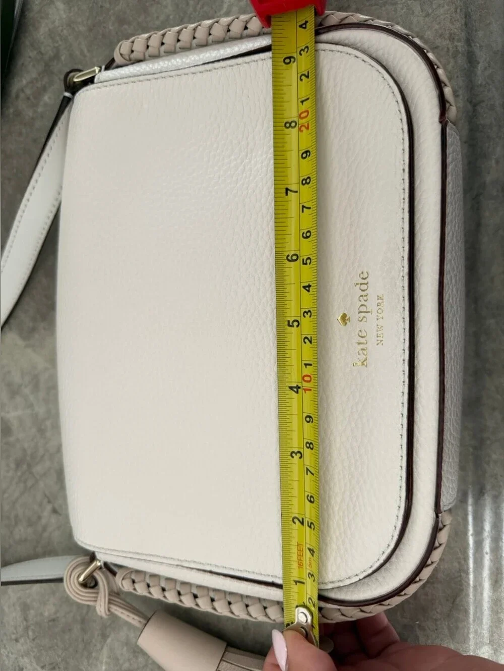 Kate Spade White Leather Crossbody with Braided Trim and Tassel